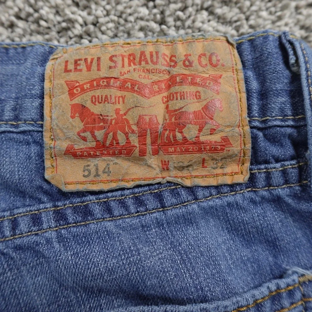 Levis Jeans Mens 36X32 Dark Blue Denim Pants‎ 514 Slim Straight Faded Whiskered